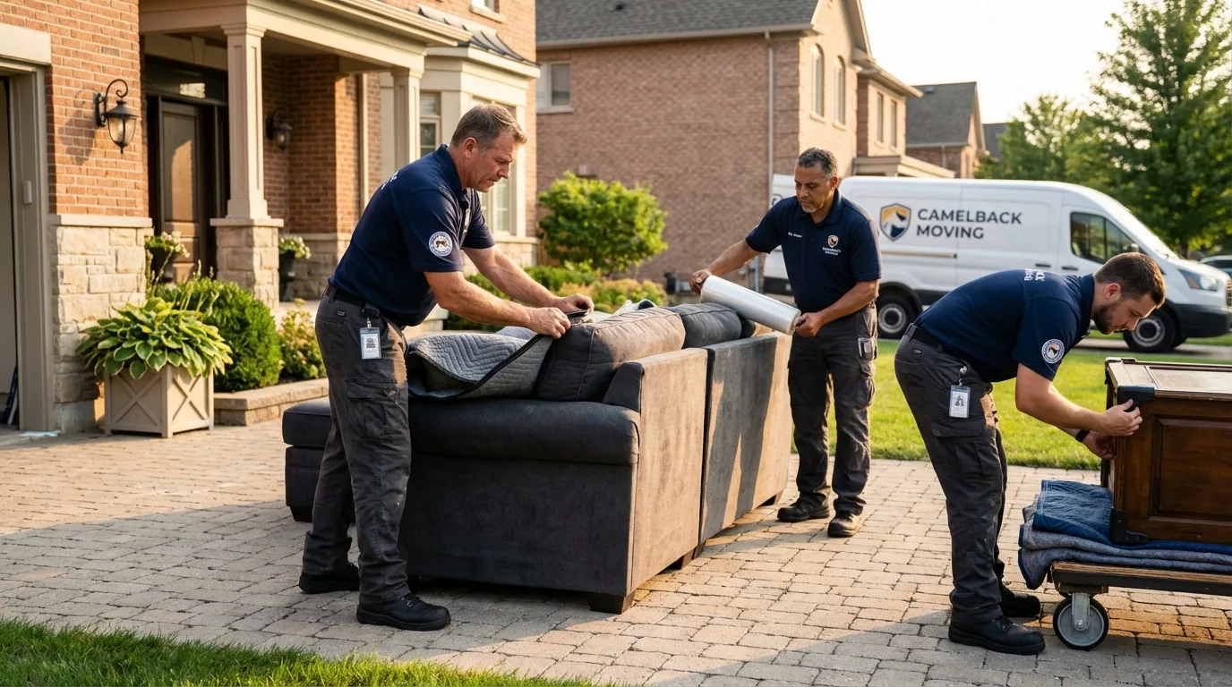 Large estate moving crew wrapping furniture in East Moline, IL